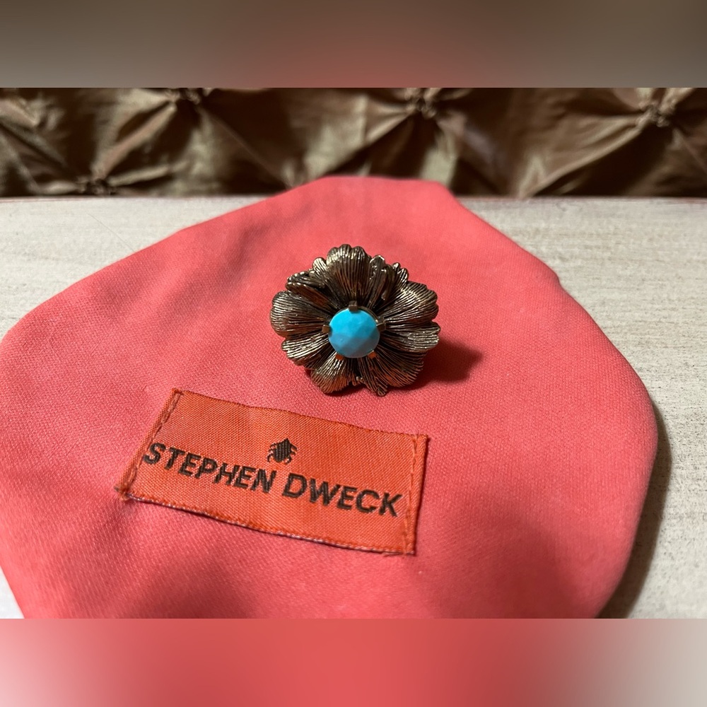 STEPHEN DWECK Faceted Turquoise Engraved Bronze Ring NWT Size 7 🩵